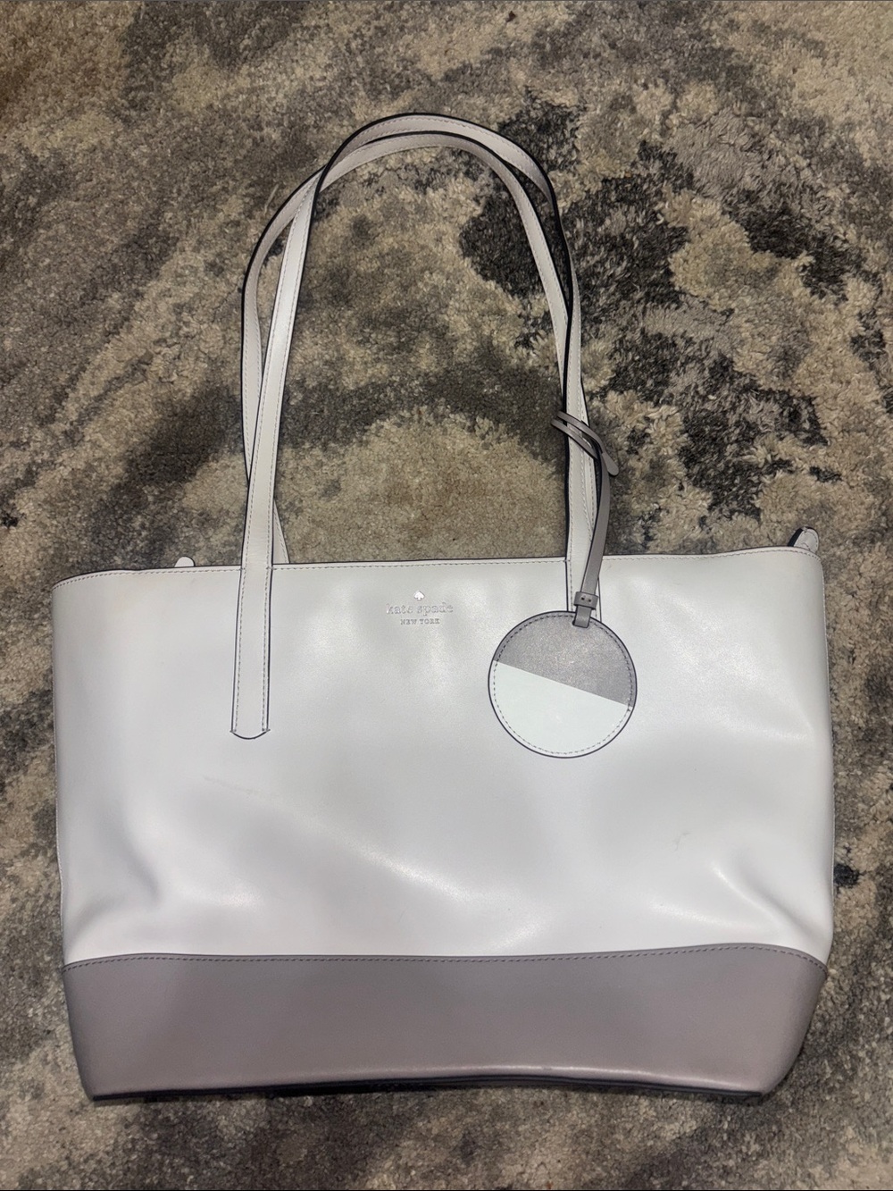 Kate Spade Briel Large White Gray Smooth Leather Tote